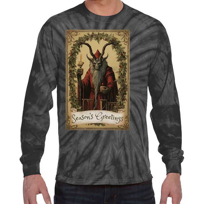 Krampus Tarot Card Design Christmas Season Evil Pajama Xmas Tie-Dye Long Sleeve Shirt