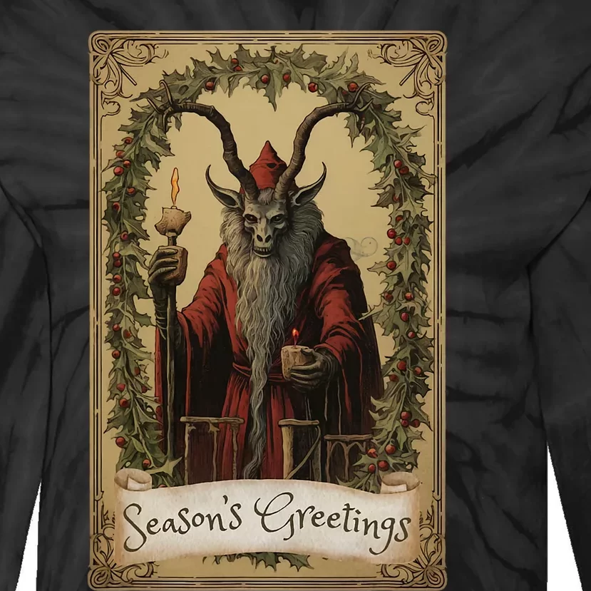 Krampus Tarot Card Design Christmas Season Evil Pajama Xmas Tie-Dye Long Sleeve Shirt