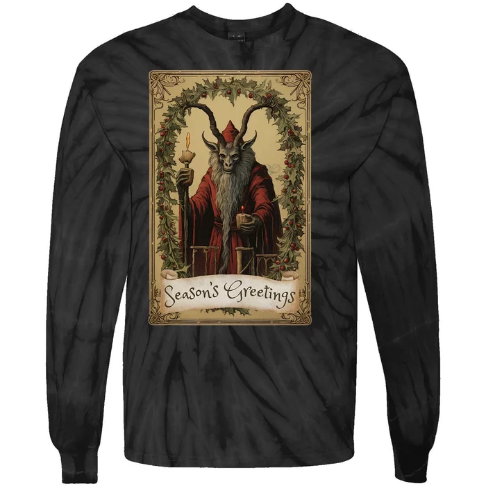 Krampus Tarot Card Design Christmas Season Evil Pajama Xmas Tie-Dye Long Sleeve Shirt