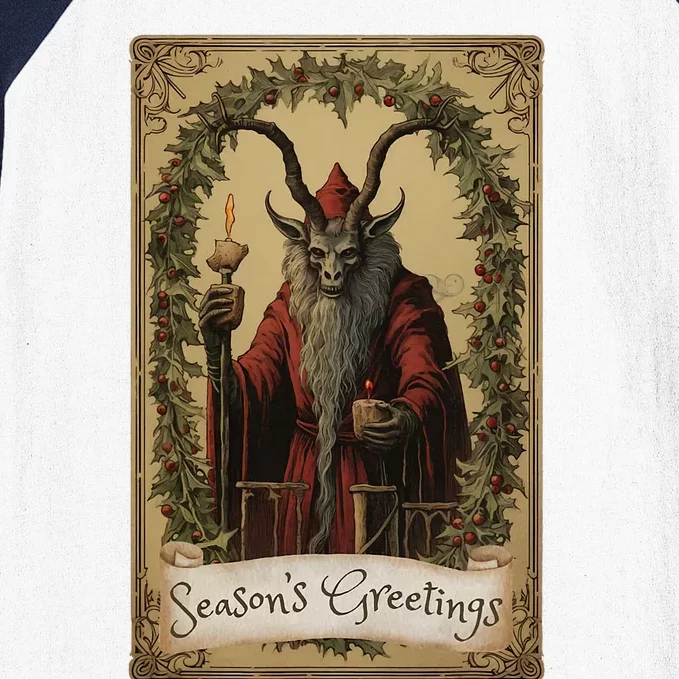 Krampus Tarot Card Design Christmas Season Evil Pajama Xmas Baseball Sleeve Shirt