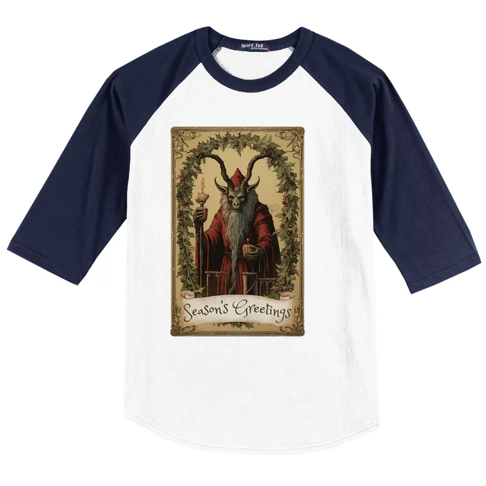 Krampus Tarot Card Design Christmas Season Evil Pajama Xmas Baseball Sleeve Shirt