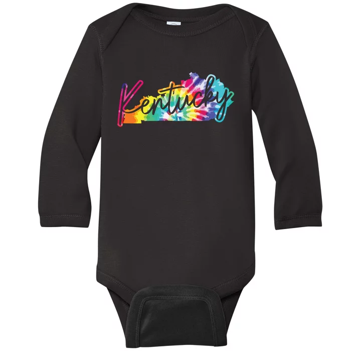 Kentucky Tie Dye State Map Pride Hippie Vintage Retro Baby Long Sleeve Bodysuit