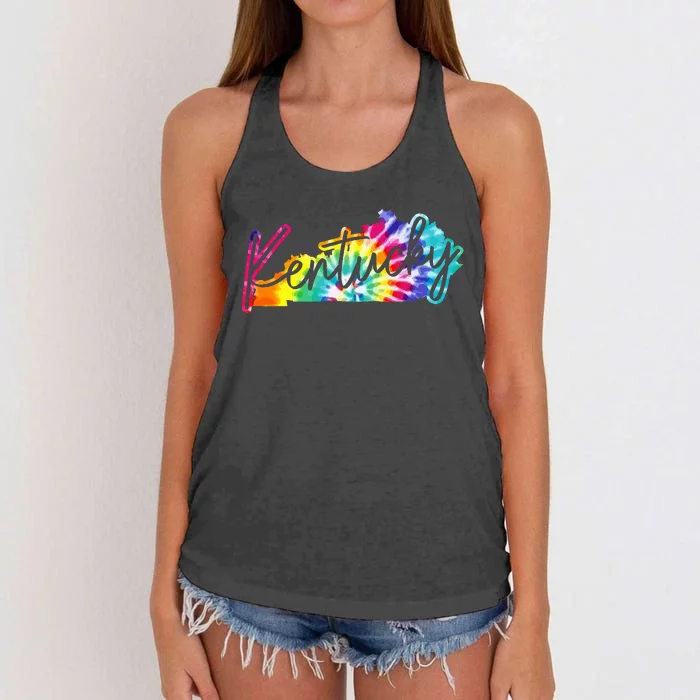 Kentucky Tie Dye State Map Pride Hippie Vintage Retro Women's Knotted Racerback Tank