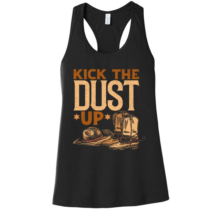 Kick The Dust Up Vintage Cowboys Western Line Dancing Women's Racerback Tank