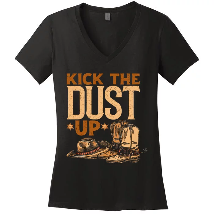 Kick The Dust Up Vintage Cowboys Western Line Dancing Women's V-Neck T-Shirt