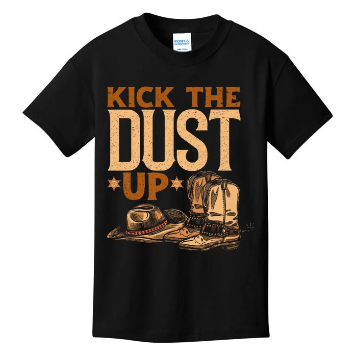 Kick The Dust Up Vintage Cowboys Western Line Dancing Kids T-Shirt