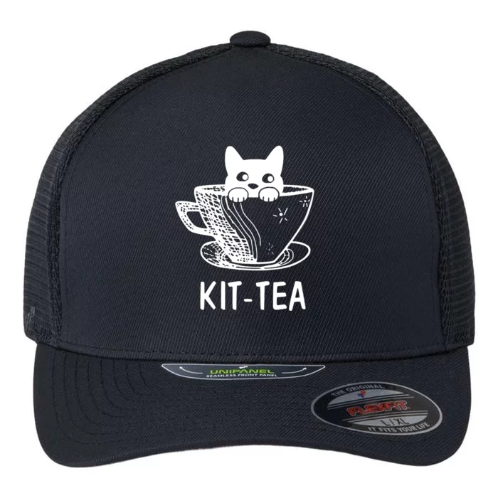 Kit Tea Funny Cat Lover Flexfit Unipanel Trucker Cap