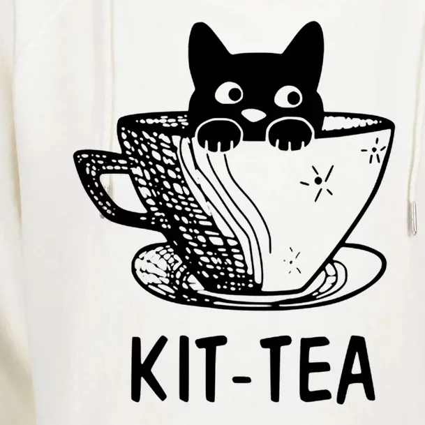 Kit Tea Funny Cat Lover Womens Funnel Neck Pullover Hood