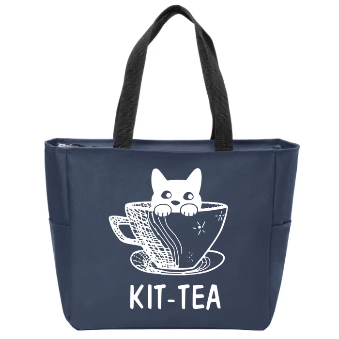 Kit Tea Funny Cat Lover Zip Tote Bag