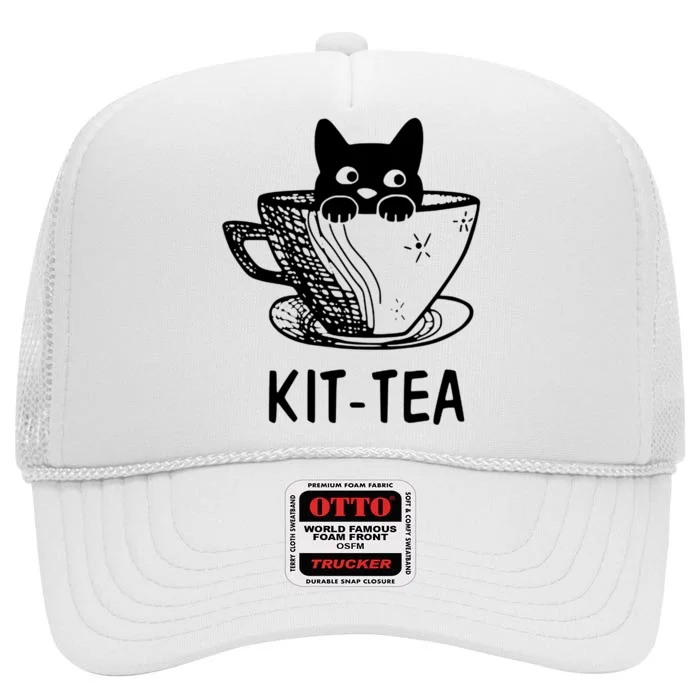 Kit Tea Funny Cat Lover High Crown Mesh Trucker Hat