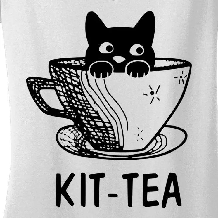 Kit Tea Funny Cat Lover Women's V-Neck T-Shirt