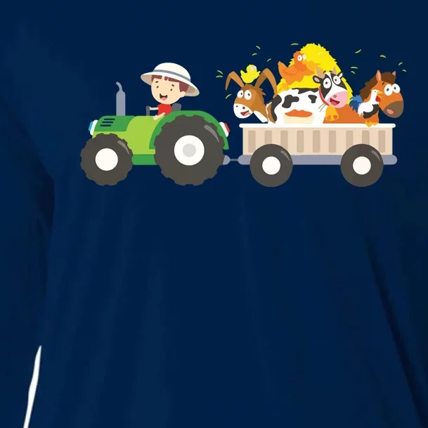 Kids Tractor Farm Farmers Animals Horse Cow Chicken Boy Cooling Performance Long Sleeve Crew