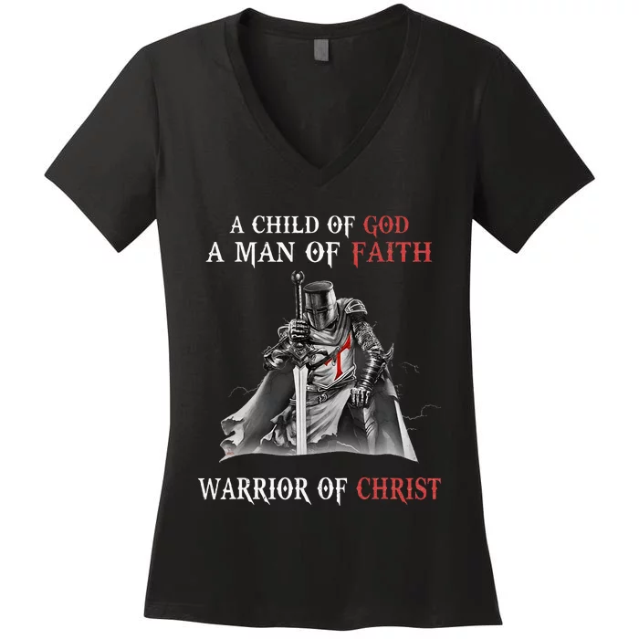 Knight Templar Faith A Warrior Of Christ Women's V-Neck T-Shirt