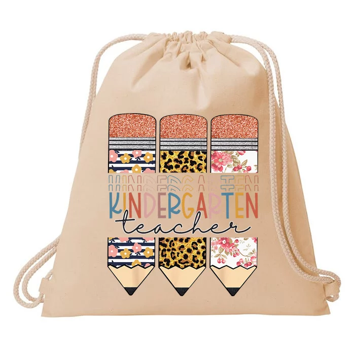 Kindergarten Teacher Funny Leopard Pencil Back To School Drawstring Bag