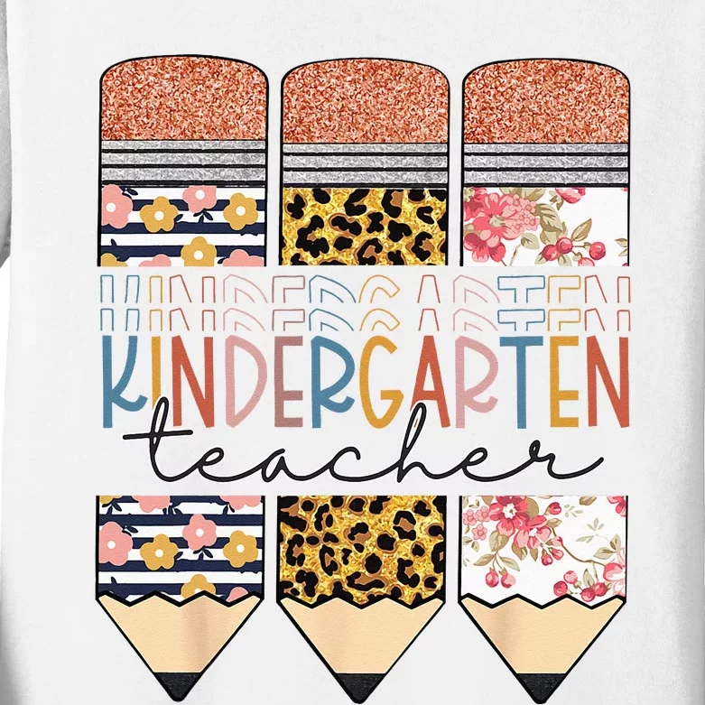 Kindergarten Teacher Funny Leopard Pencil Back To School Kids Long Sleeve Shirt