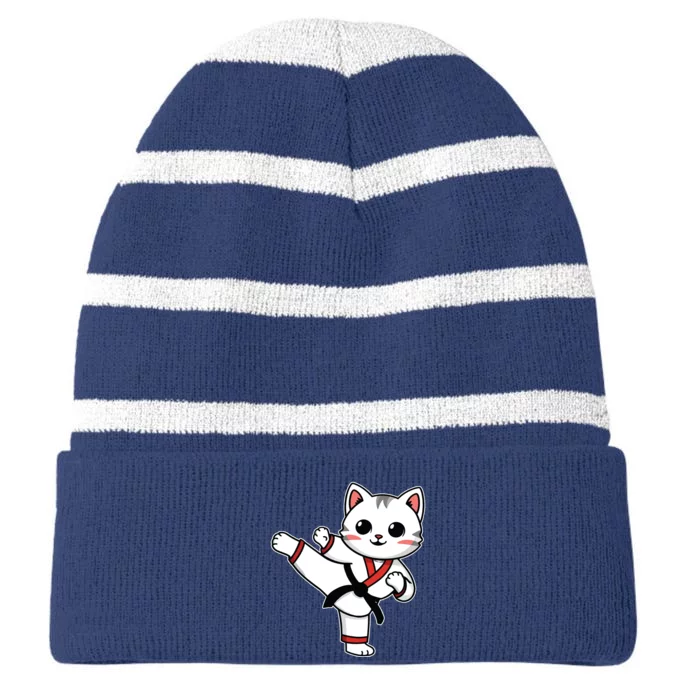 Karate Taekwondo Funny Cat Jiu Jitsu Women Girl Mma Striped Beanie with Solid Band