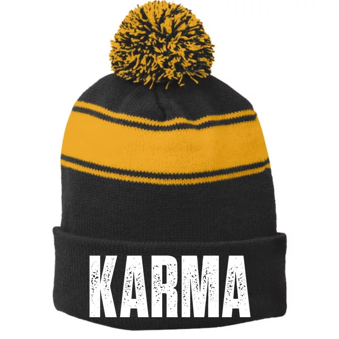 Karma Trending Graphic Tee Stripe Pom Pom Beanie