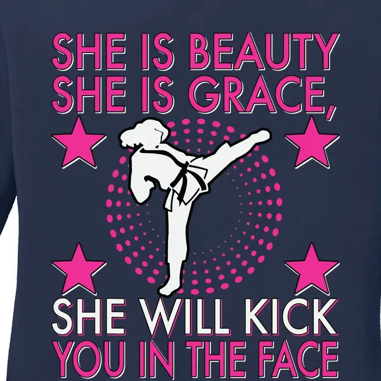 Karate Taekwondo Girl Women Karate Kick Ladies Long Sleeve Shirt