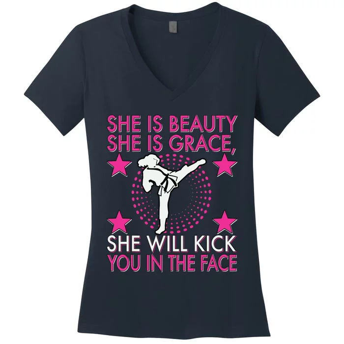 Karate Taekwondo Girl Women Karate Kick Women's V-Neck T-Shirt