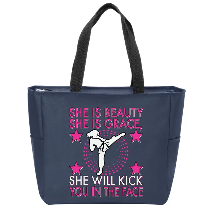 Karate Taekwondo Girl Women Karate Kick Zip Tote Bag