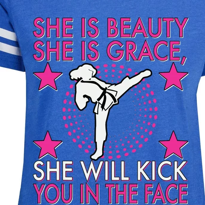 Karate Taekwondo Girl Women Karate Kick Enza Ladies Jersey Football T-Shirt