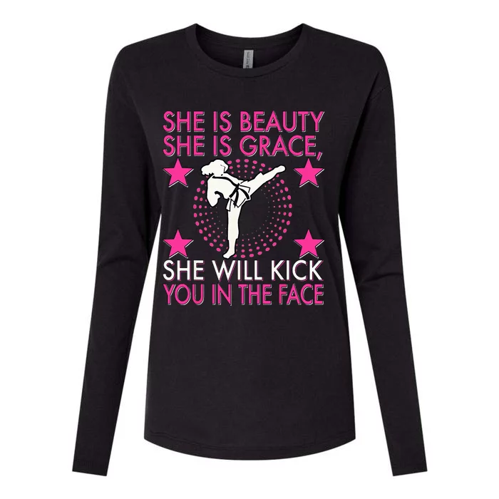 Karate Taekwondo Girl Women Karate Kick Womens Cotton Relaxed Long Sleeve T-Shirt