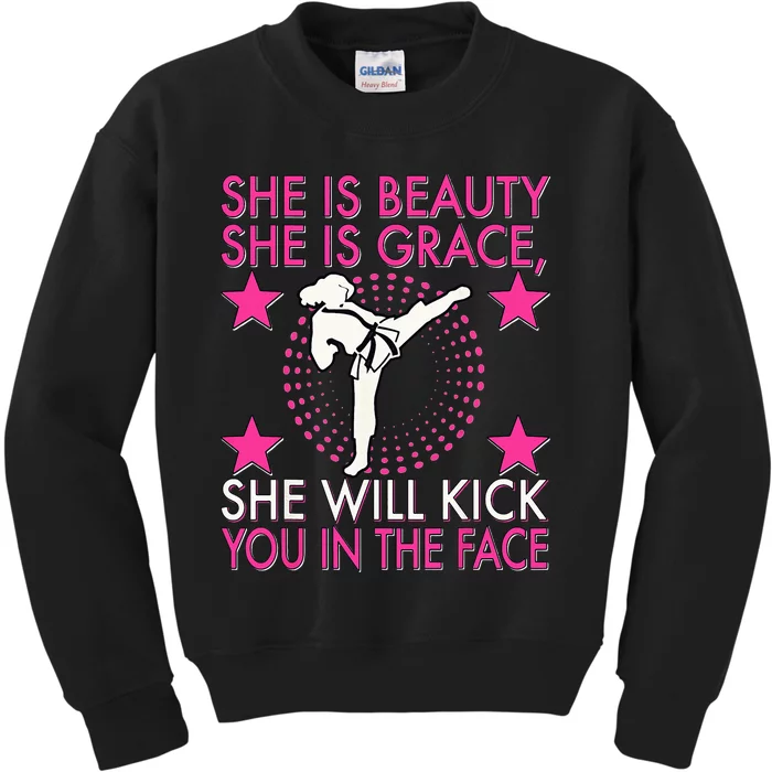 Karate Taekwondo Girl Women Karate Kick Kids Sweatshirt