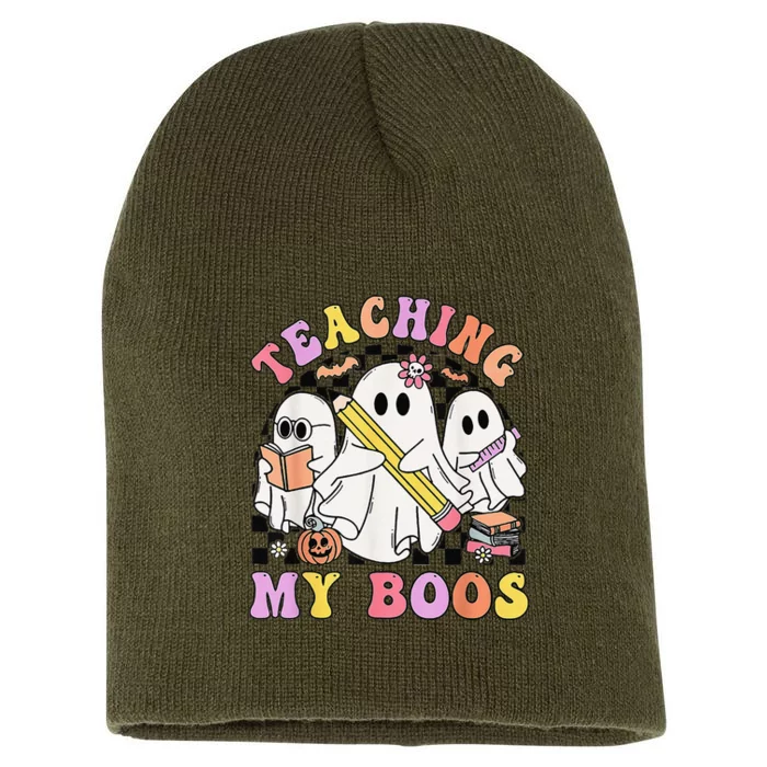 Kindergarten Teacher Halloween Cute Ghosts Teaching My Boos Short Acrylic Beanie