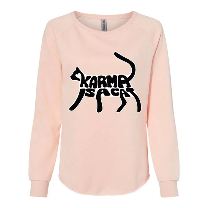 Karma Typogram Is Cat Silhouette Tail Paw Cute Pet Lover Fun Womens California Wash Sweatshirt