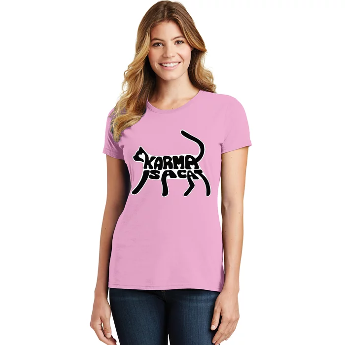 Karma Typogram Is Cat Silhouette Tail Paw Cute Pet Lover Fun Women's T-Shirt