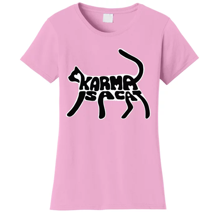 Karma Typogram Is Cat Silhouette Tail Paw Cute Pet Lover Fun Women's T-Shirt