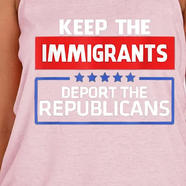 KEEP THE IMMIGRANTS DEPORT THE REPUBLICANS Women's Knotted Racerback Tank