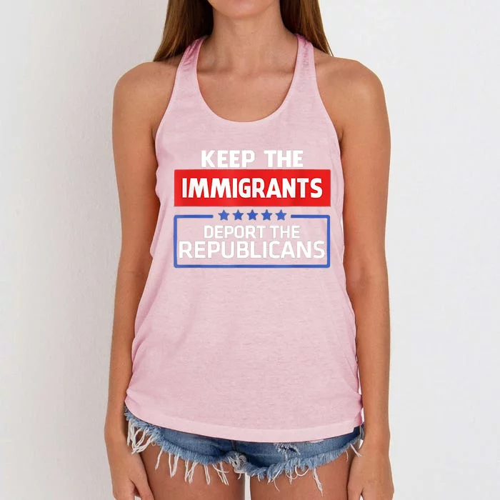 KEEP THE IMMIGRANTS DEPORT THE REPUBLICANS Women's Knotted Racerback Tank