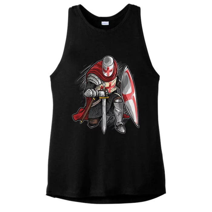 Kneeling Templar Knight Temple Cross Medieval Crusador Ladies Tri-Blend Wicking Tank