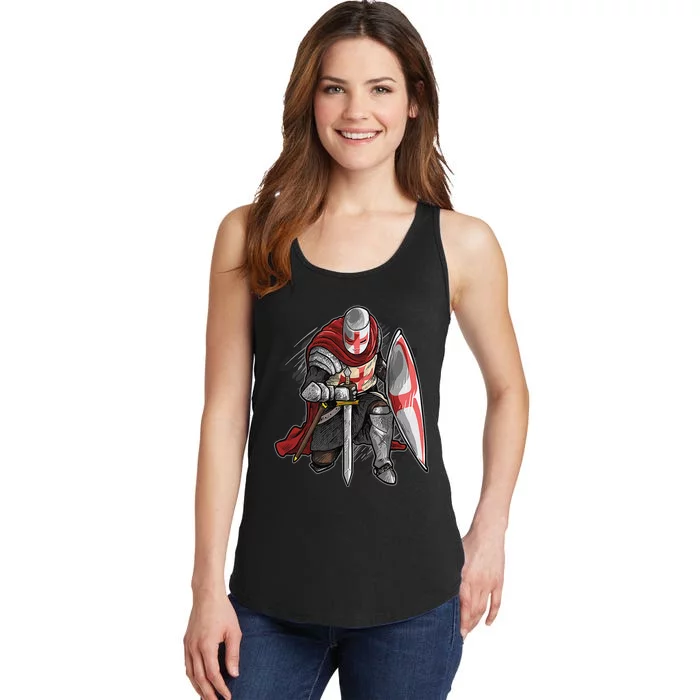 Kneeling Templar Knight Temple Cross Medieval Crusador Ladies Essential Tank