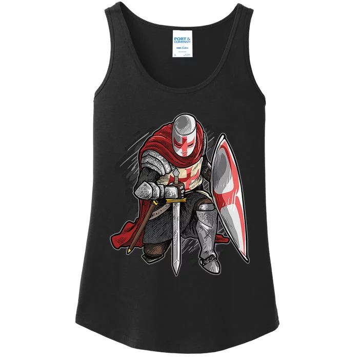 Kneeling Templar Knight Temple Cross Medieval Crusador Ladies Essential Tank