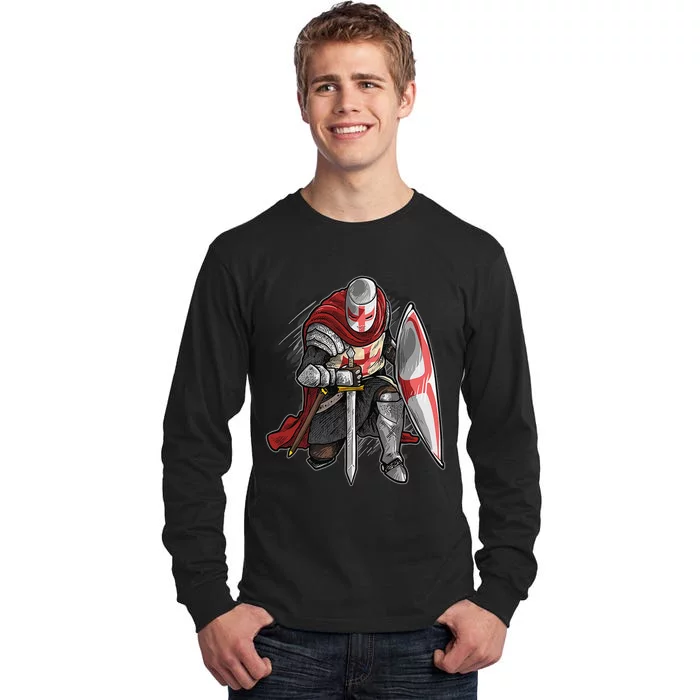 Kneeling Templar Knight Temple Cross Medieval Crusador Tall Long Sleeve T-Shirt