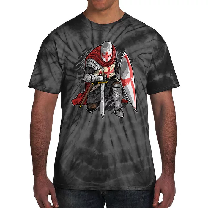 Kneeling Templar Knight Temple Cross Medieval Crusador Tie-Dye T-Shirt