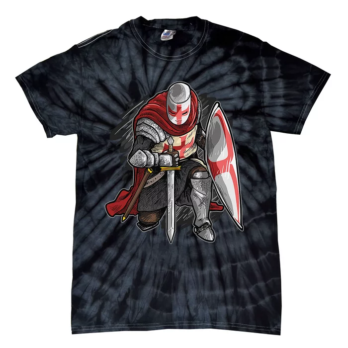 Kneeling Templar Knight Temple Cross Medieval Crusador Tie-Dye T-Shirt