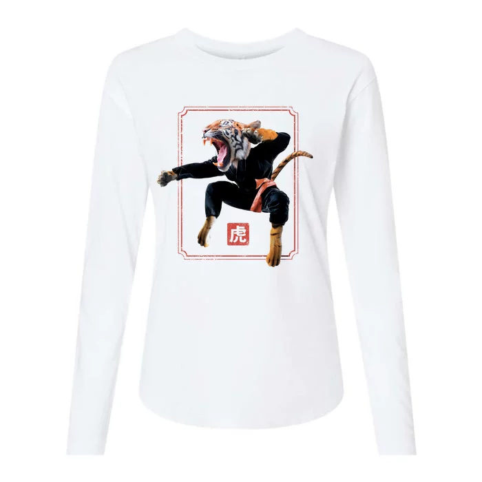 Kungfu Tiger Womens Cotton Relaxed Long Sleeve T-Shirt