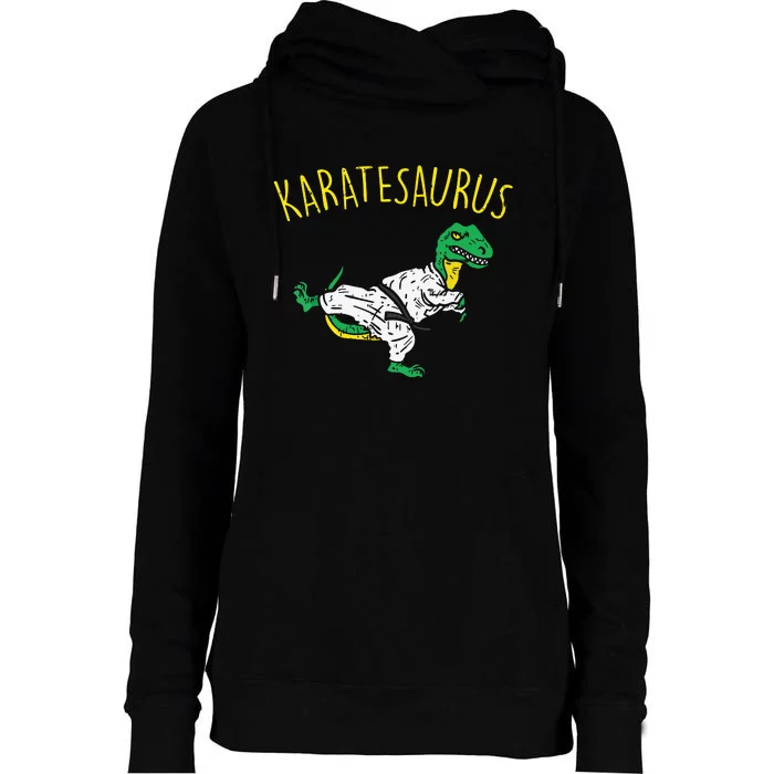 Karatesaurus Trex Karate Funny Dinosaur Martial Arts Womens Funnel Neck Pullover Hood