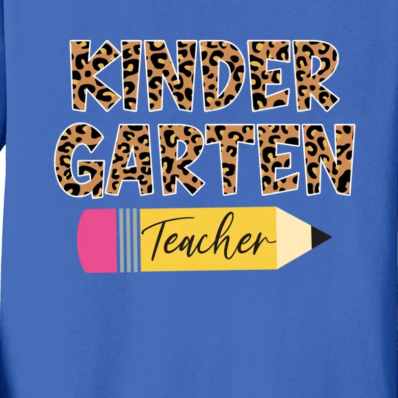 Kindergarten Teacher Leopard Print Gift Kids Long Sleeve Shirt