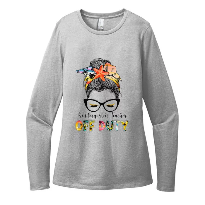 Kindergarten Teacher Off Duty Messy Bun Summer Vibes Womens CVC Long Sleeve Shirt