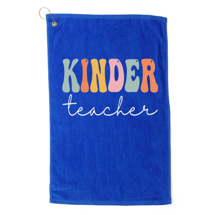 Kinder Teacher Retro Groovy Women Happy First Day Of School Platinum Collection Golf Towel