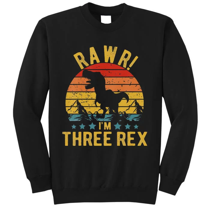 Kids Three Rex 3rd Birthday Dinosaur 3 Year Old Rawr Boy Girl Sweatshirt