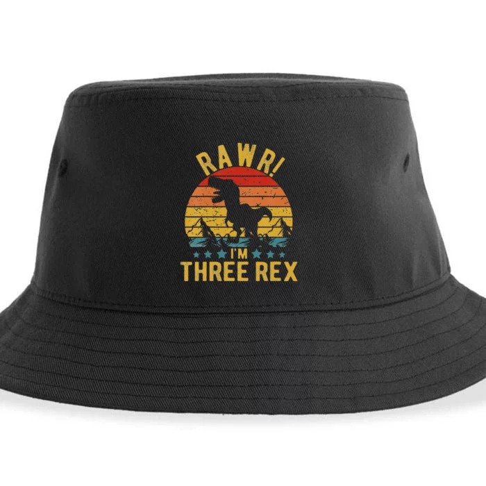 Kids Three Rex 3rd Birthday Dinosaur 3 Year Old Rawr Boy Girl Sustainable Bucket Hat