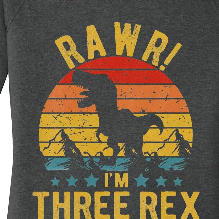 Kids Three Rex 3rd Birthday Dinosaur 3 Year Old Rawr Boy Girl Women's Perfect Tri Tunic Long Sleeve Shirt