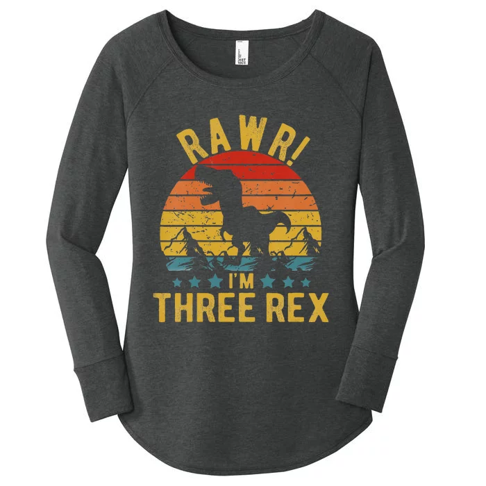 Kids Three Rex 3rd Birthday Dinosaur 3 Year Old Rawr Boy Girl Women's Perfect Tri Tunic Long Sleeve Shirt