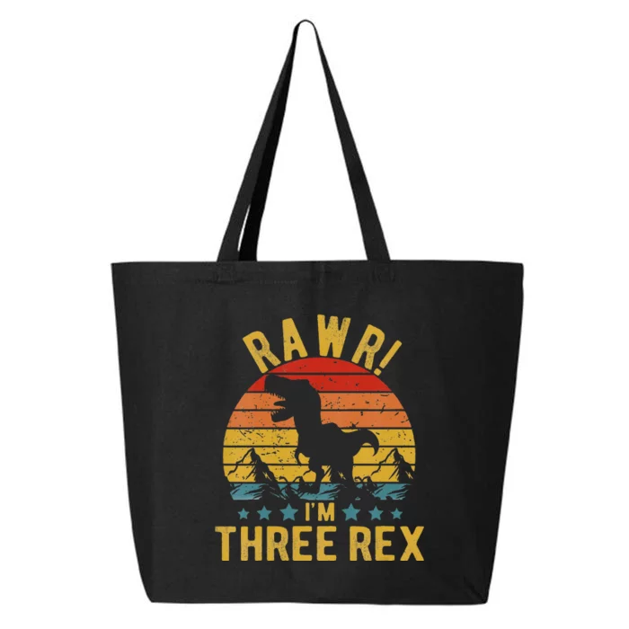 Kids Three Rex 3rd Birthday Dinosaur 3 Year Old Rawr Boy Girl 25L Jumbo Tote