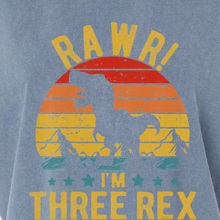 Kids Three Rex 3rd Birthday Dinosaur 3 Year Old Rawr Boy Girl Garment-Dyed Women's Muscle Tee